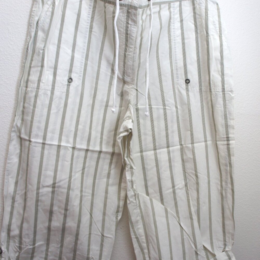 Chicos striped white tan tab hem crop pants size 3 NWOTS